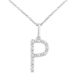 Silver Block 'P' Initial Diamond Pendant