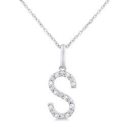 Silver Block 'S' Initial Diamond Pendant