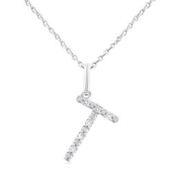 Silver Block 'T' Initial Diamond Pendant