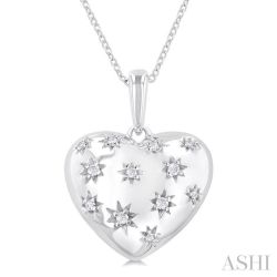 Silver Bold Puffed Heart Shape Diamond Pendant