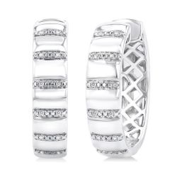 Silver Bold Ribbed Diamond Fashion Hoop Earrings