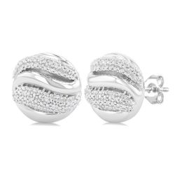 Silver Bold Ribbed Diamond Fashion Earrings