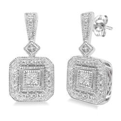 LinRa 14K White Gold Diamond Vintage Earrings