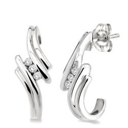 2 Stone Silver Diamond Fashion Earrings