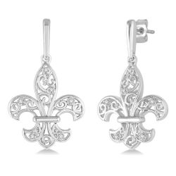 Silver Fleur De Lis Diamond Earrings