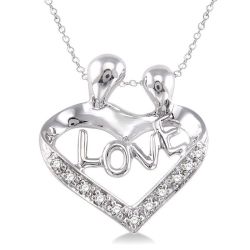 Silver Heart Shape Mom & Child Diamond Fashion Pendant