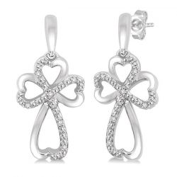 Heart Shape Silver Cross Diamond Fashion Earrings