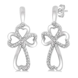 Silver Cross & Heart Shape Diamond Fashion Earrings