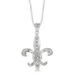 Silver Fleur De Lis Diamond Pendant