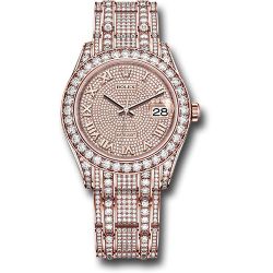  *Pre-Owned* Rolex Everose Gold Pearlmaster 39 Watch - Diamond Lugs - Diamond Bezel - 713 Diamond Paved Roman Dial - Diamond Pearlmaster Bracelet