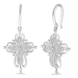 Silver Cross Diamond Earrings