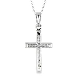 Silver Cross Channel Set Diamond Fashion Pendant