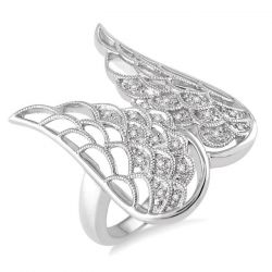 Silver Angel Wings Diamond Fashion Ring