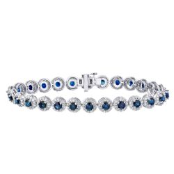 Diamond and Genuine Sapphire Halo Tennis Bracelet