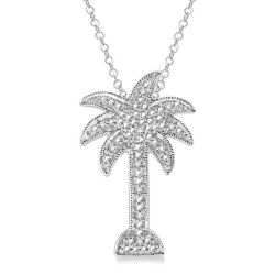 Silver Palm Tree Diamond Fashion Pendant