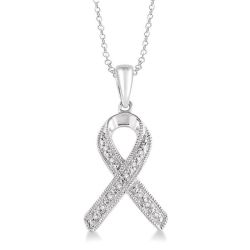 Silver Support Ribbon Diamond Fashion Pendant