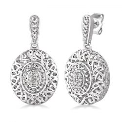Oval Shape Silver Diamond Earrings