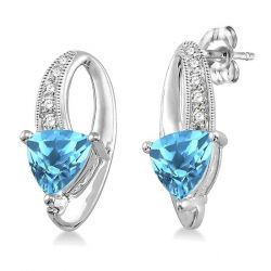 Trillion Shape Silver Gemstone & Diamond Earrings