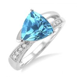 Trillion Shape Silver Gemstone & Diamond Ring