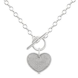 Silver Heart Toggle Diamond Fashion Necklace