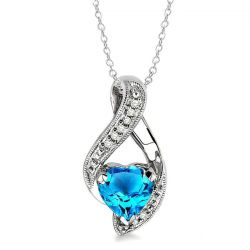 Silver Heart Shape  Diamond & Gemstone Fashion Pendant