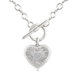 Silver Heart Fluted Toggle Diamond Fashion Necklace