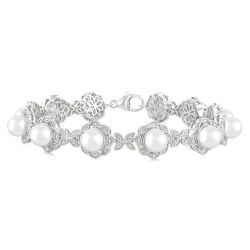 Silver Floral Pearl & Diamond Bracelet