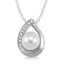 Sonata Silver Pearl & Diamond Pendant