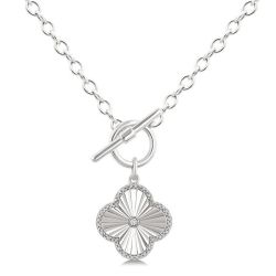 Silver Clover Toggle Diamond Fashion Necklace