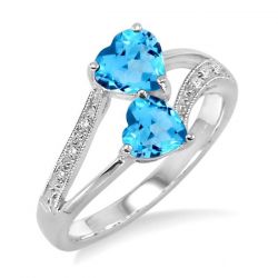 Double Heart Shape Silver Gemstone & Diamond Ring