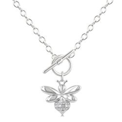 Silver Bumble Bee Toggle Diamond Fashion Necklace