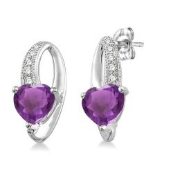 Heart Shape Silver Diamond & Gemstone Earrings