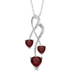 Triple Heart Shape Silver Gemstone & Diamond Pendant