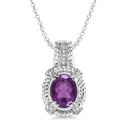 Vale Silver Oval Shape Gemstone & Diamond Pendant