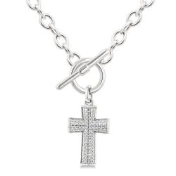 Silver Cross Toggle Diamond Fashion Necklace
