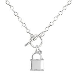 Silver Lock & Key Toggle Diamond Fashion Necklace