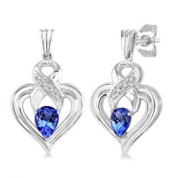 Heart Shape Silver Gemstone & Diamond Fashion Earrings