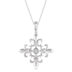 Silver Fleur De Lis Diamond Fashion Pendant
