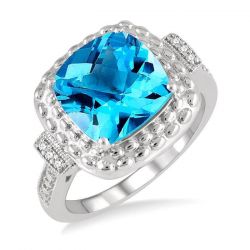 Silver Gemstone & Diamond Ring