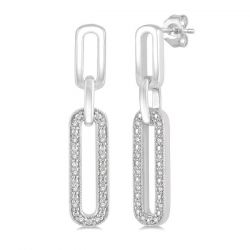 Silver Paper Clip Long Diamond Earrings
