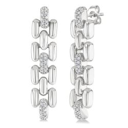 Silver Bold Panther Link Diamond Fashion Earrings
