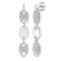 Silver Bold Mariner Link Diamond Fashion Earrings