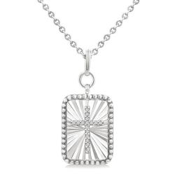 Silver Rectangular Shape Fluted Medallion Diamond Pendant