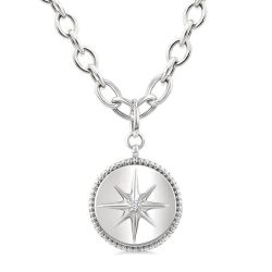 Silver Compass Medallion Diamond Fashion Pendant