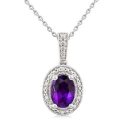 Silver Oval Shape Gemstone & Diamond Pendant
