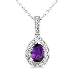Silver Pear Shape Gemstone & Diamond Pendant