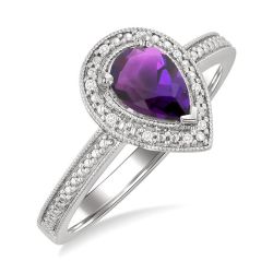 Silver Pear Shape Gemstone & Diamond Ring