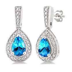 Silver Pear Shape Gemstone & Diamond Earrings