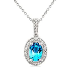 Silver Oval Shape Gemstone & Diamond Pendant