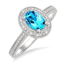 Silver Oval Shape Gemstone & Diamond Ring